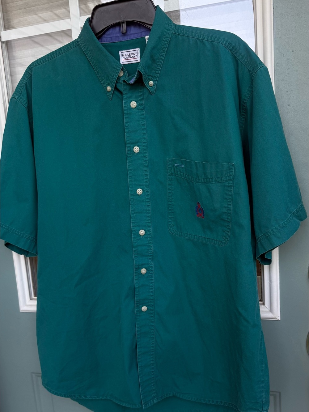 Vintage Bugle Boy Co. Men’s Large Green Button Short Sleeve 100% Cotton Shirt